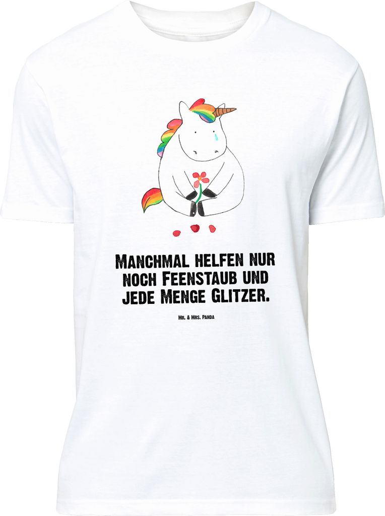 Mr. & Mrs. Panda Größe XL T-Shirt Einhorn Traurig - Weiß - Geschenk, Freunde, Unicorn, Blume, Trauer, Tshirt, Glitzer, Liebe, Shirt, mit Spruch,...
