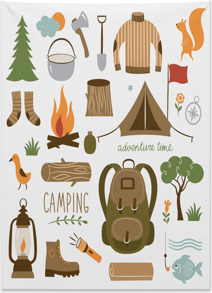 Abakuhaus Abenteuer Wandteppich, Camping-Ausrüstung aus Weiches Mikrofaser Stoff Kein Verblassen Klare Farben Waschbar, 110 x 150 cm, Mehrfarbig