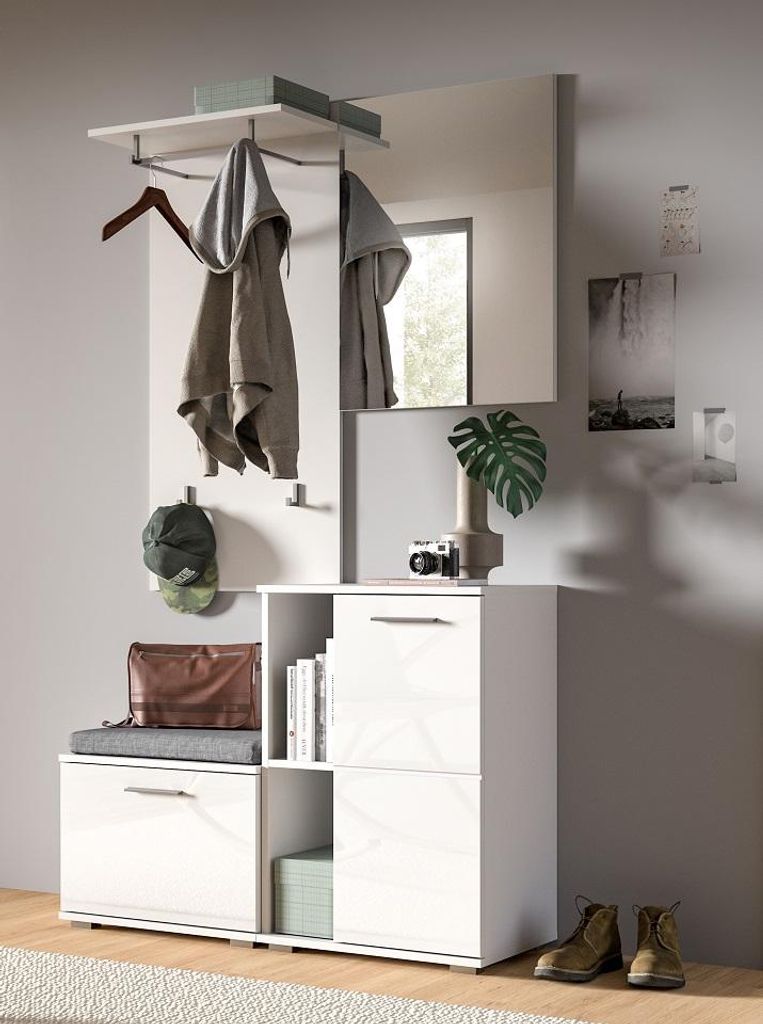 Prego Garderobenmöbel Set 4 Teile Hochglanz weiß, weiß.