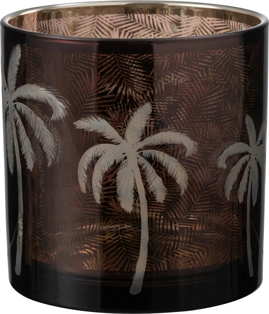 Grande lanterne J-Line en verre marron décor feuilles de palmier 40cm