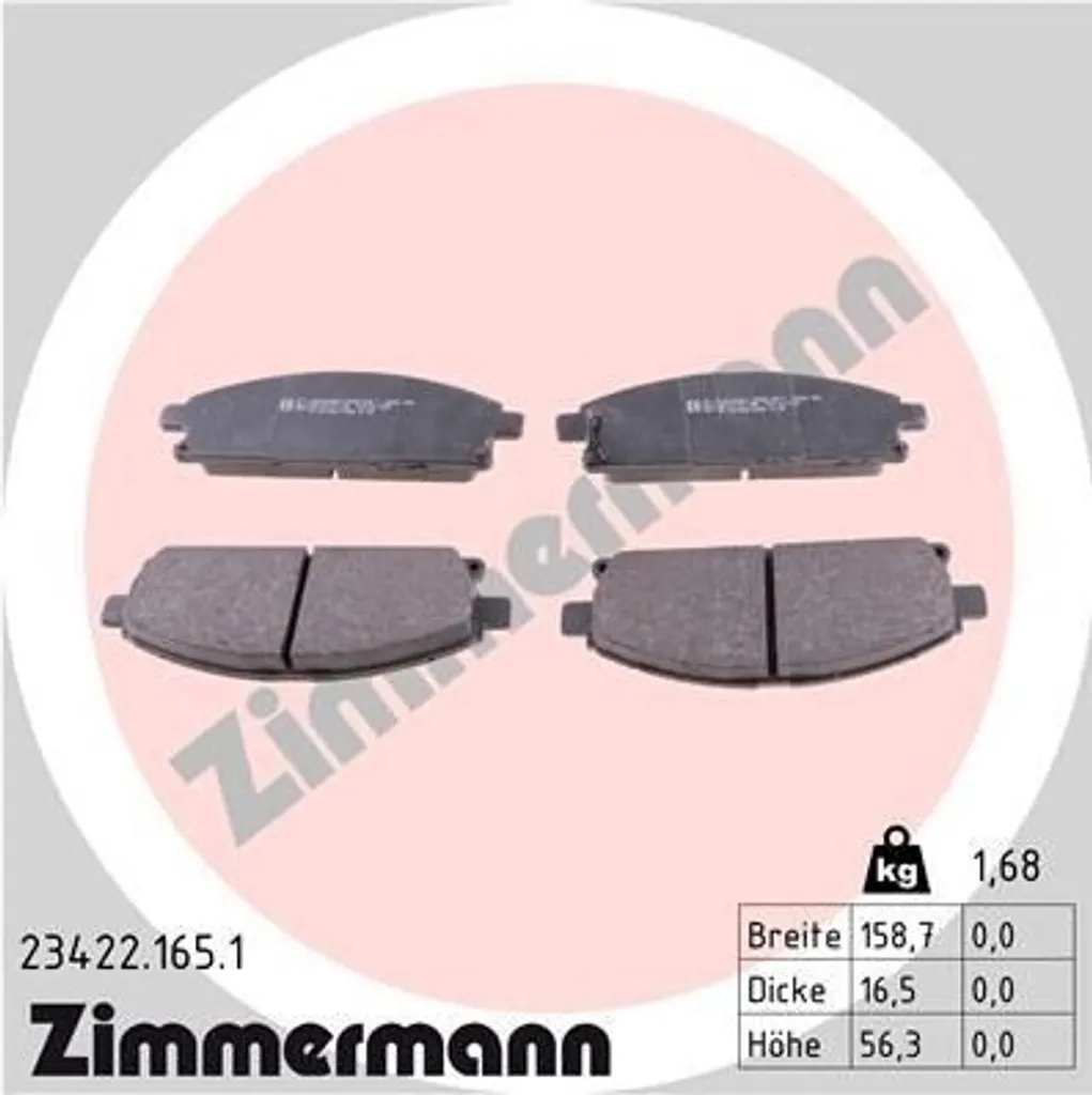 Zimmermann 23422.165.1 Plaquettes de Frein pour Pathfinder II et X-Trail