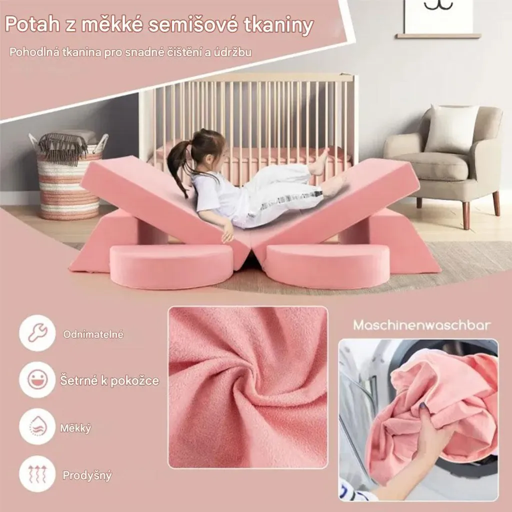 Canapé Enfant Rose Déhoussable et Lavable - Solution Jeu Modulable - 4