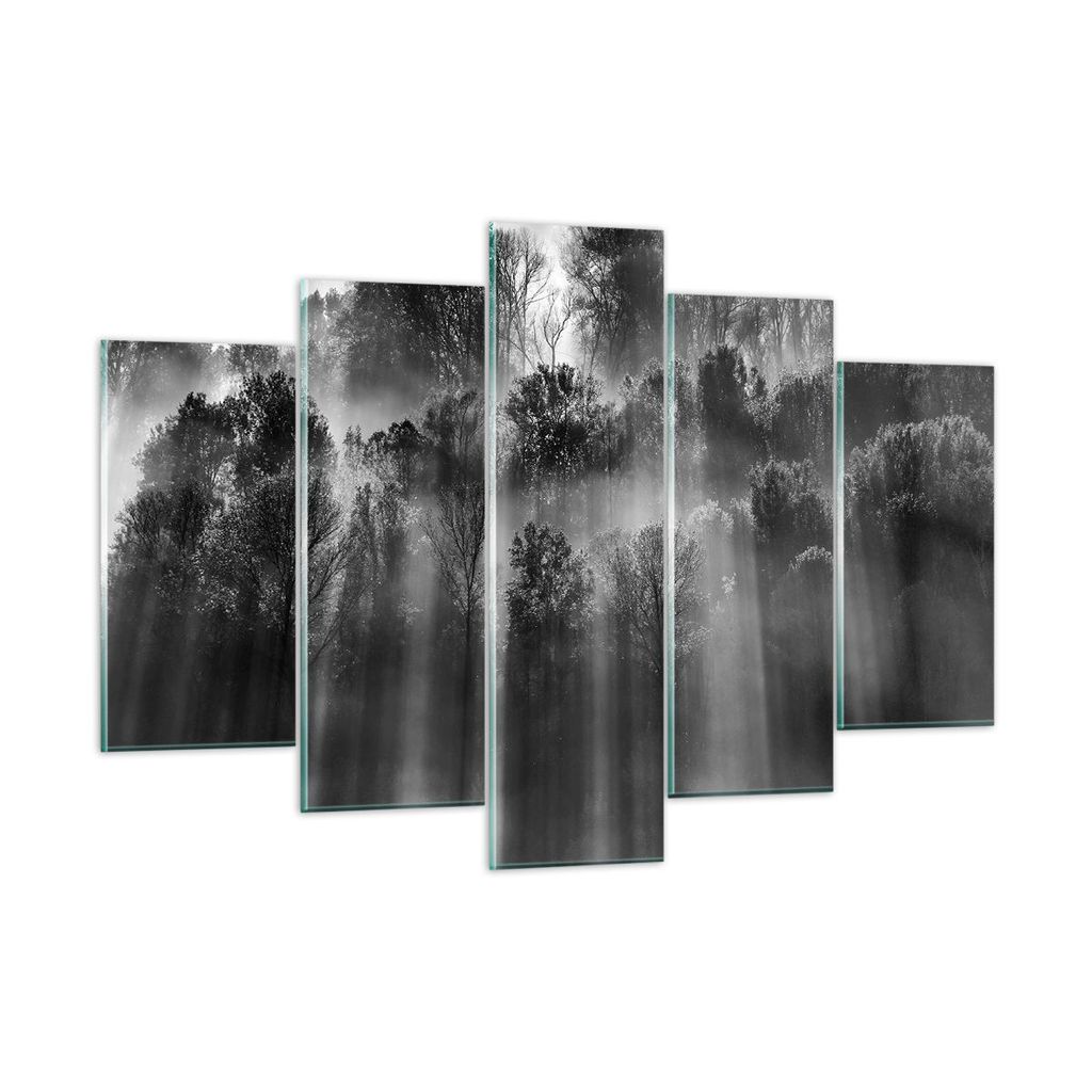 Bilder auf glas - 5 Teile - Bäume drinnen Nebel - 150x100cm - Glasbilder - Wandbilder - Bilder - zum Aufhängen bereit - Wanddekoration aus Glas -...