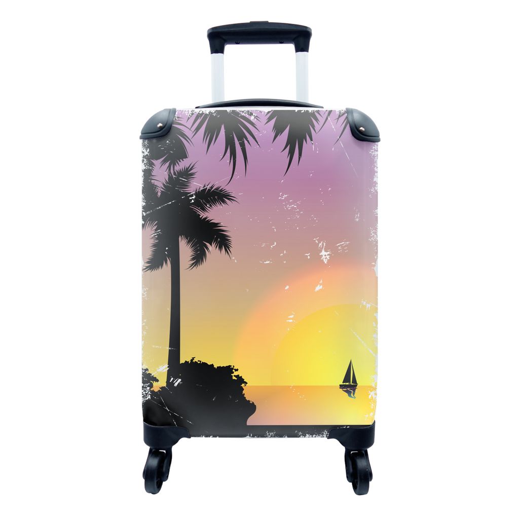 MuchoWow Koffer Handgepäck Trolley Rollkoffer Kleine Reisekoffer mit 4 Rollen - Boot - Segeln - Palme - Nacht - Cabin Size < 55x40x23 cm & 55x40...