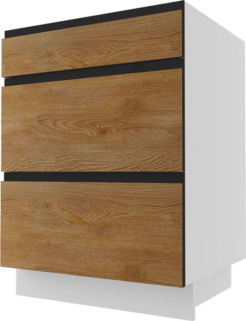 Schubladenunterschrank TREVISO 60x82cm REJS weiß Pembroke schwarz TR-D3R/60