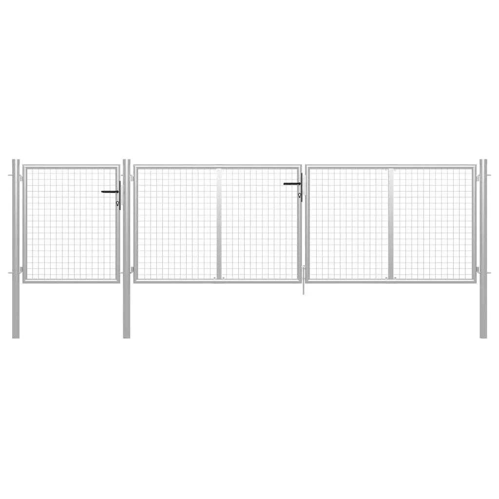 Portail de jardin 400x100 cm pour accès voiture - Acier gris argenté