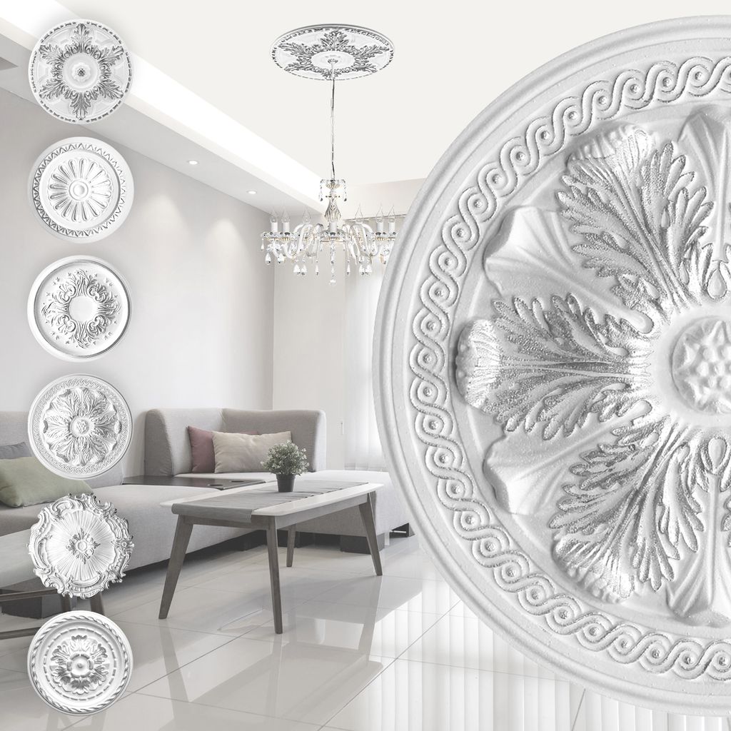 MARBET DESIGN Stuckrosette aus EPS Styropor - Deckenrosette silber, Zierelement, Stuck (R-08 Ø 47cm) Wanddeko Wohnzimmer Decke Polystyrol rund