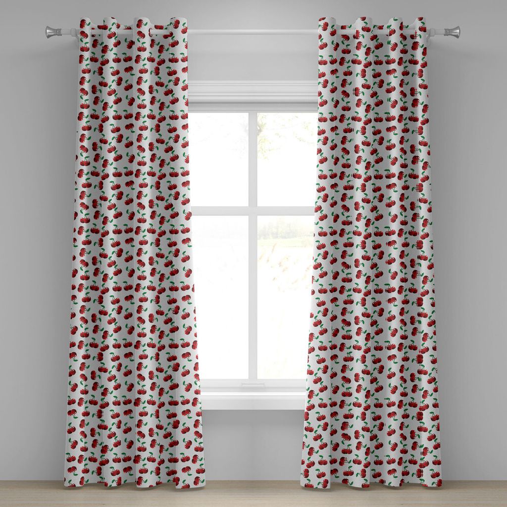 ABAKUHAUS Früchte Ösenvorhang, Vibrierende Kirschen-Vitamin-Landwirtschafts-exotisches Sommer-Garten-Muster, Dekorative 2-Panel-Fenstervorhänge,...