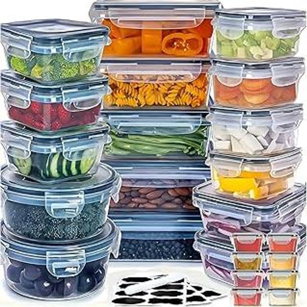48er Frischhaltedosen mit Deckel, Meal Prep Boxen, Vorratsdosen Set (24 Behälter+24 Deckel), Aufbewahrungsboxen Küche Luftdicht und Auslaufsicher...