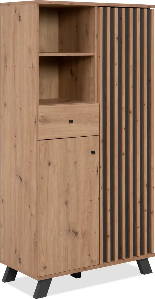 Highboard Medan 80cm aspect Chêne Artisan et Anthracite, design robuste - 4