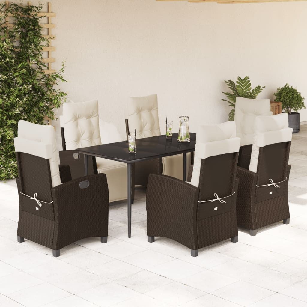 Maison Exclusive - 7-tlg. Garten-Essgruppe mit Kissen Braun Poly Rattan