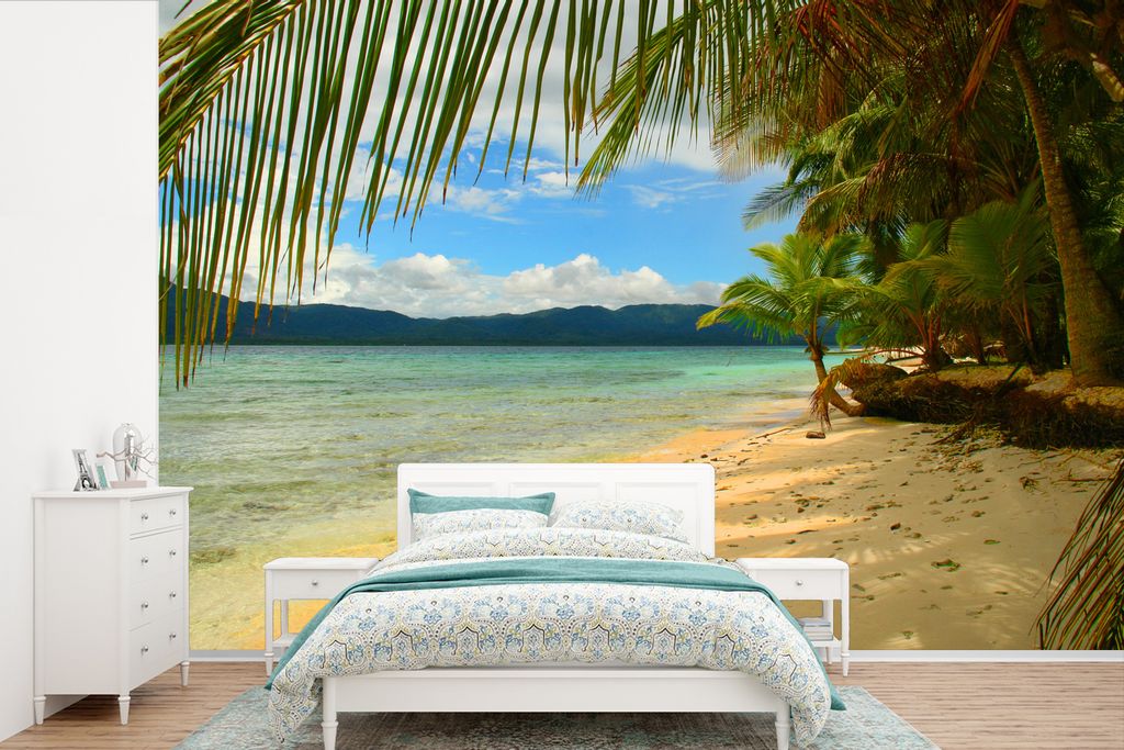 MuchoWow Fototapete für Wohnzimmer oder Schlafzimmer Wandtapete Vinyl Motivtapete Strand und Palmen auf den San-Blas-Inseln bei Panama - 600x400...