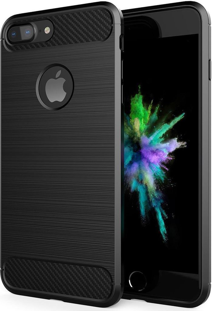 Conie Silikon Schutzhülle für iPhone 7 Plus / 8 Plus Tasche Case Cover Bumper TPU Carbon Look Hülle in Schwarz