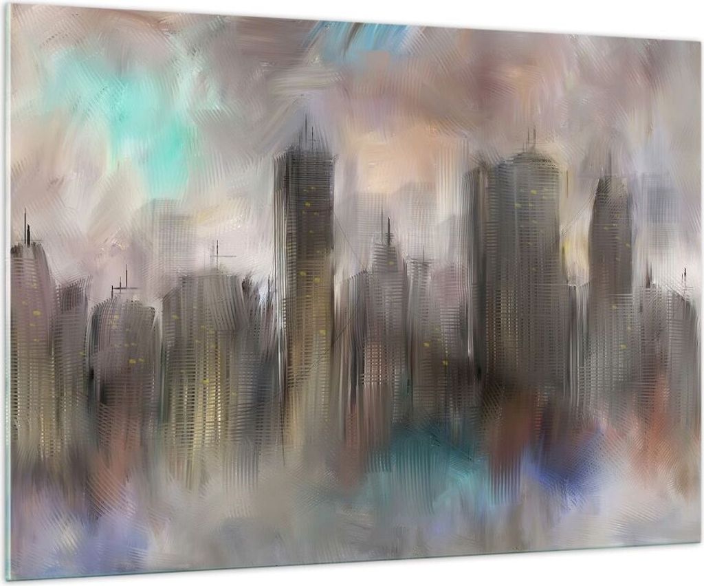 Bilder auf glas - Stadt Abstraktion - 100x70cm - Glasbilder - Wandbilder - Kunstdruck - zum Aufhängen bereit - Wanddekoration aus Glas - Glas Bild...