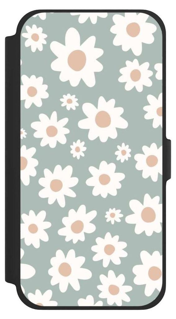 NIVOCASE Klapphülle für Apple iPhone 13 Pro Max Handyhülle aus Kunst Leder NIVOflip schwarz Blumen Gänseblume Muster