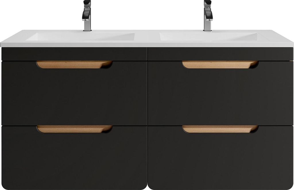 Hängender Badezimmerschrank mit in die Arbeitsplatte eingelassenem Waschbecken – Natur und Anthrazit – 120 cm – ARUBA