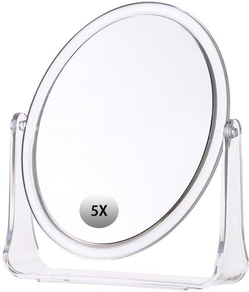 Make-up-Spiegel, doppelseitig, 1x/5x Vergrößerung, 360-Grad drehbar, hochauflösend.