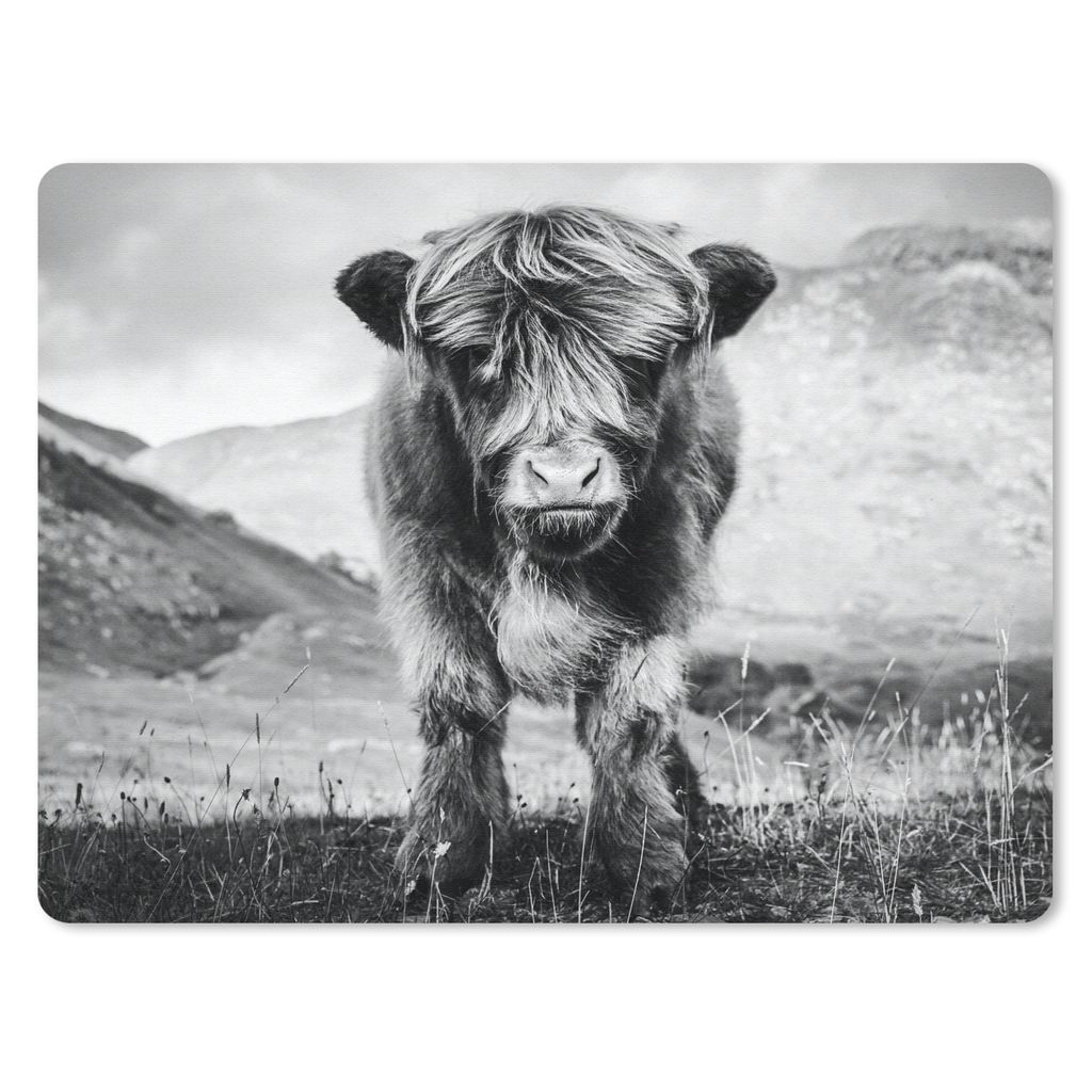 MuchoWow Mauspad Mousepad Schottischer Highlander - Berg - Schwarz - Weiß 40x30 cm - Mousepads - Maus Mat - Pad - Mausunterlage - Anti Rutsch