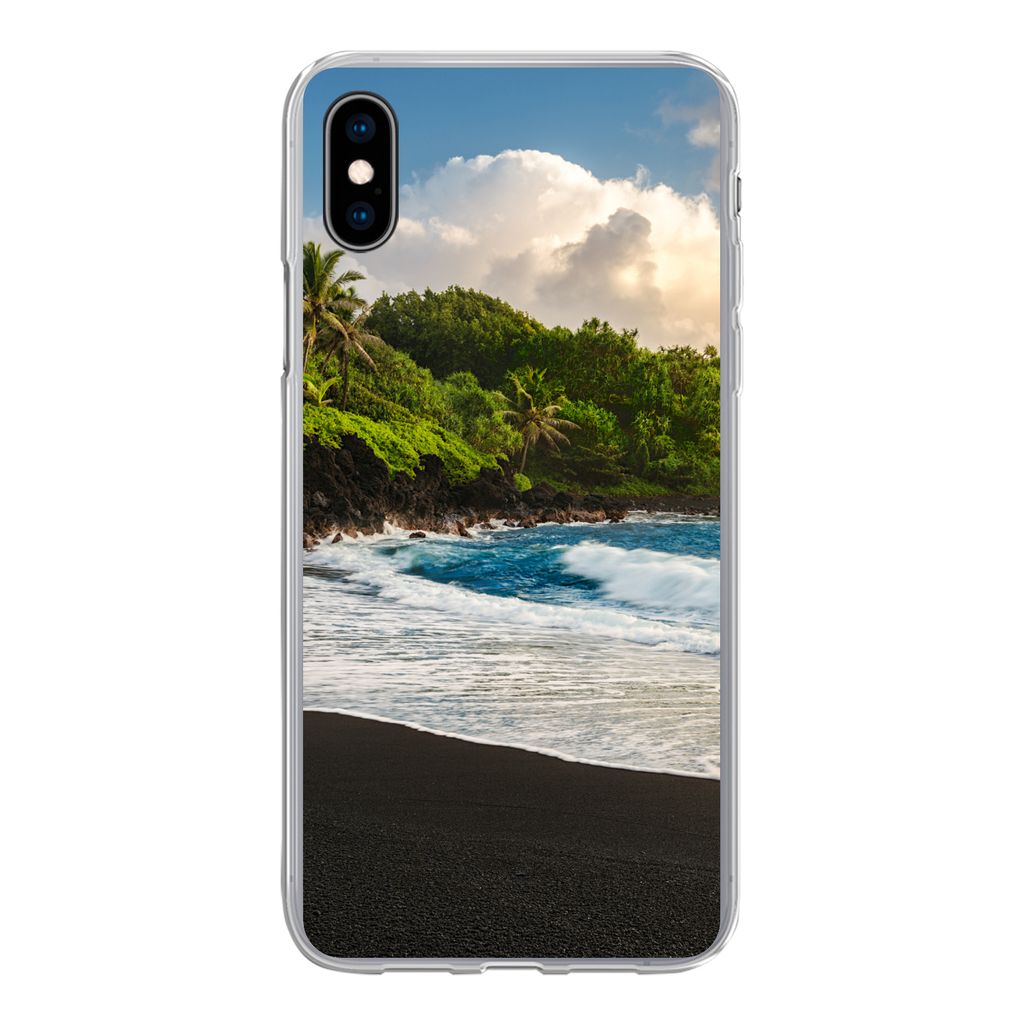 MuchoWow Handyhülle Schutzhülle Hülle für iPhone Xs Ein schwarzer Sandstrand auf Hawaii Silikon Softcase Handy Hülle - Handytasche