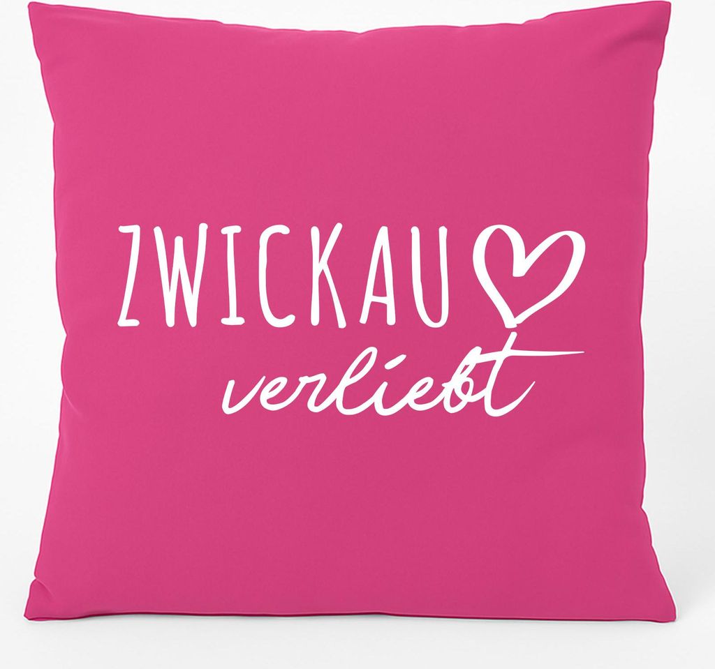 Huuraa Kissen Zwickau verliebt 40x40cm mit Füllung Fuchsia Baumwolle Dekokissen Geschenkidee