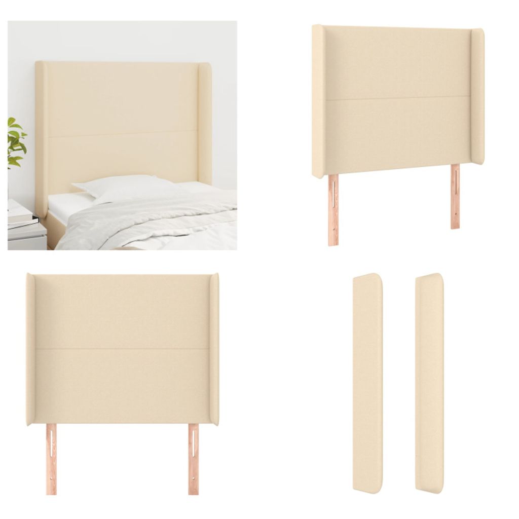 vidaXL Kopfteil mit Ohren Creme 93x16x118/128 cm Stoff - Kopfteil - Kopfteile - Bett-Kopfteil - Bettkopfteil