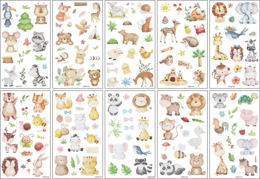 Flash-Kleintier-Tattoo-Aufkleber für Kinder (10 Blatt) – 10 stilvolle Tier-Tattoos für Kinder, Sanfte Tattoos für Kinderhaut, Wasserfeste Tatt...