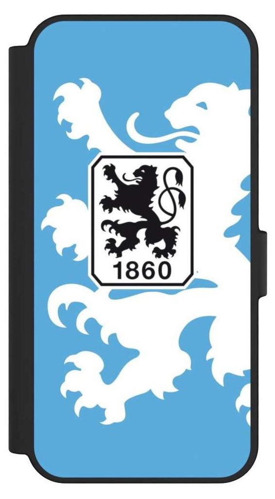 NIVOCASE Klapphülle für Samsung Galaxy S24 FE 5G Handyhülle aus Kunst Leder NIVOflip schwarz Offizielles Lizenzprodukt TSV 1860 München Wappen