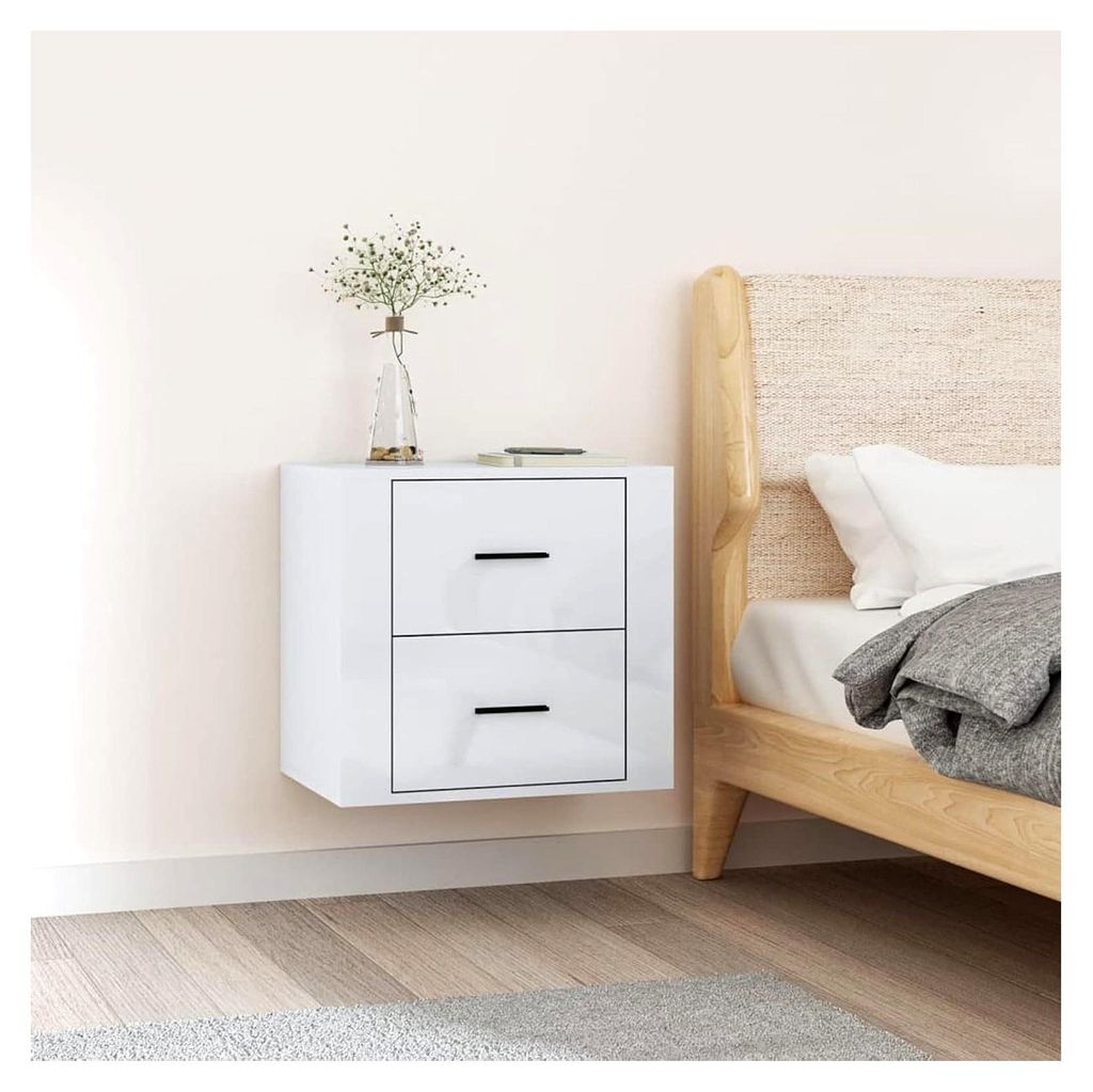 Wandnachttisch in Weiß Hochglanz 50 x 36 x 47 cm, platzsparender Schrank für den Außenbereich, Möbel für Balkon, Wohnzimmer, Büro, Schlafzimm...