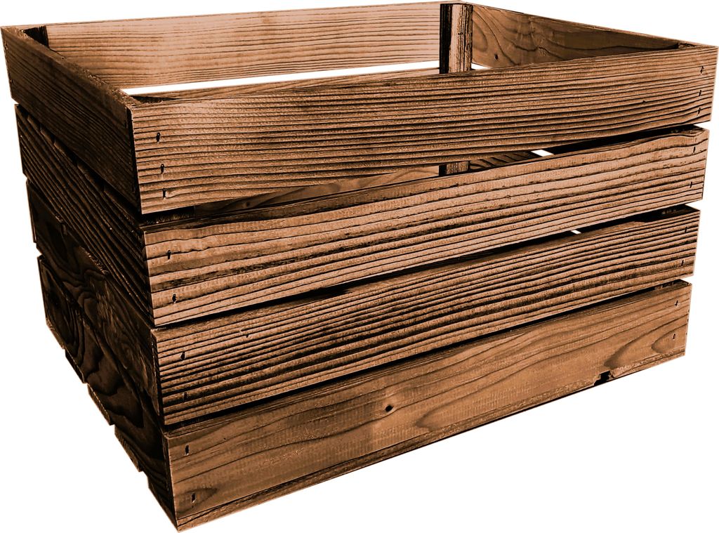 A wooden crate is shown against a white background.