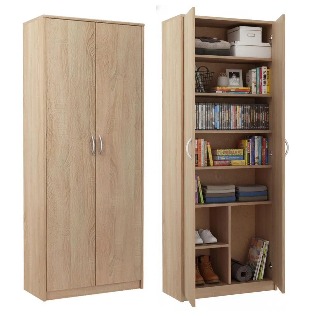 Armoire à balais et de rangement ménager avec 6 étagères coloris Sonoma