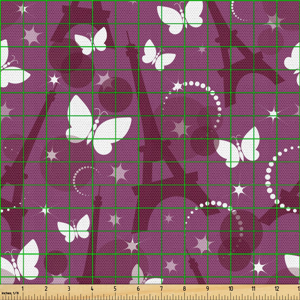 ABAKUHAUS Eiffel Gewebe als Meterware, Abstrakte Zusammensetzung mit weißen Schmetterlingen und Stern-ätherischen Anzeige der Türme, 3 M (148 x ...
