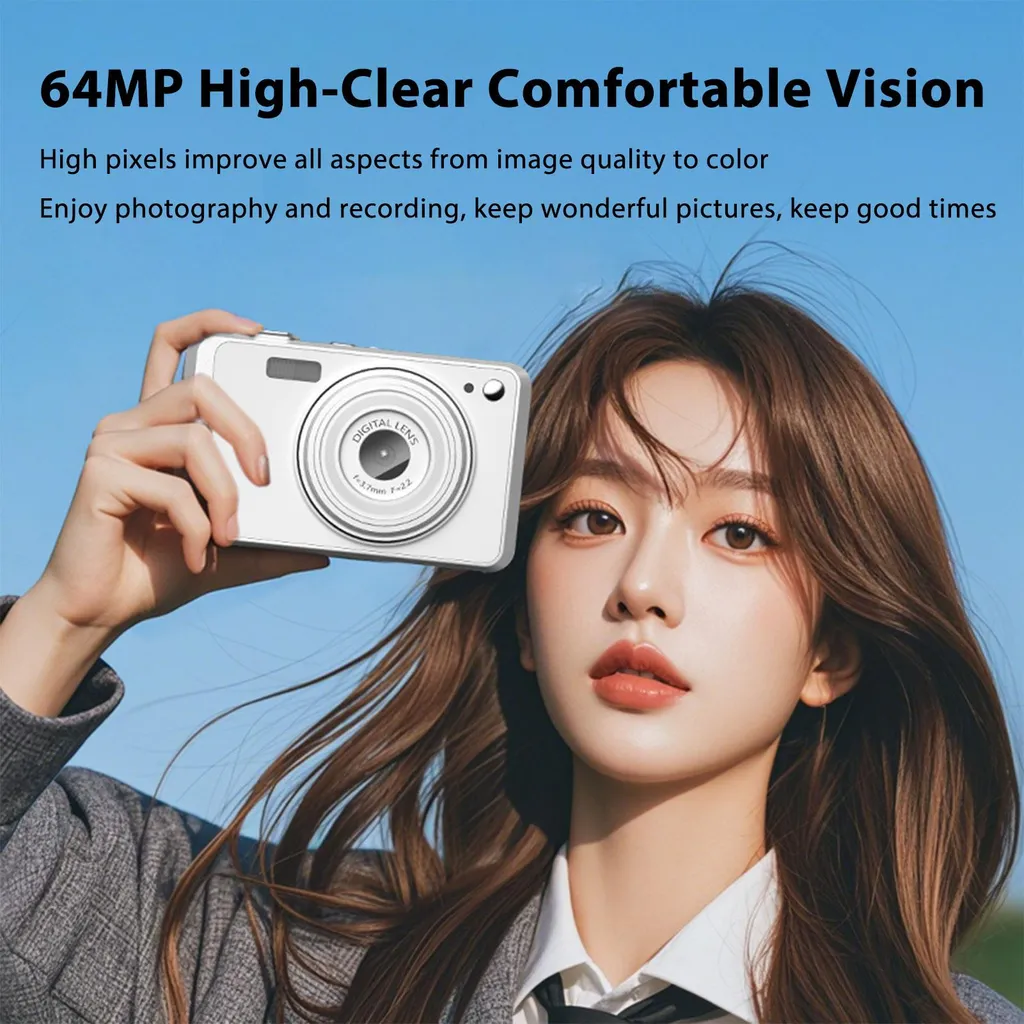 fotocamera digitale da 64 MP, zoom 16x, videocamere vlog 4K con schermo da 2,88 pollici per adolescenti, adulti, principianti, bianco