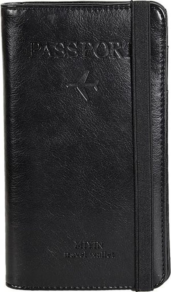 INF Schwarze Brieftasche aus Kunstleder - RFID-blockierender Reisepasshalter