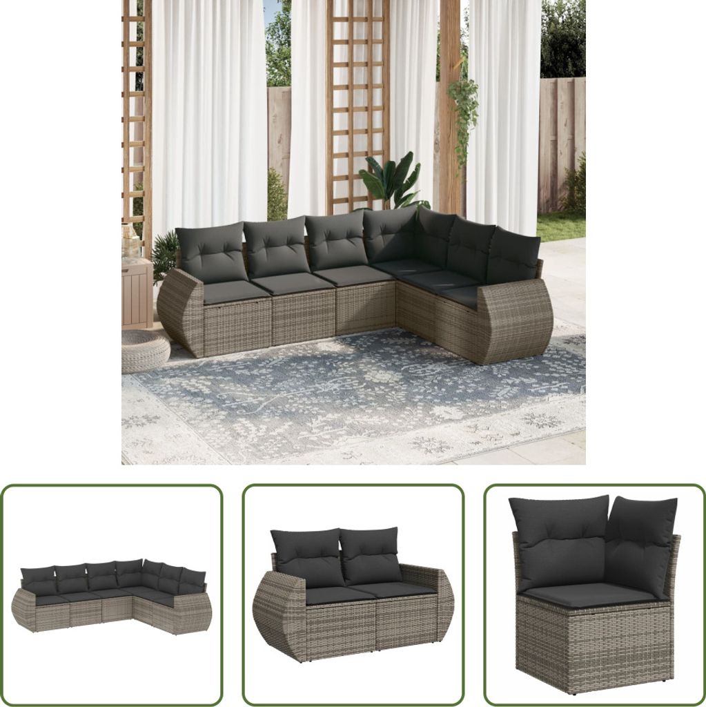 The Living Store 6-tlg. Garten-Sofagarnitur mit Kissen Grau Poly Rattan