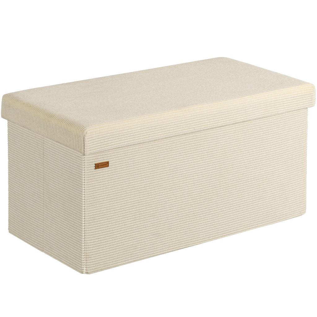 CASARIA Sitzbank mit Stauraum Beige Cord Faltbar Sitzbank 300kg Belastbar 76x38cm Truhe für Wohnzimmer Schlafzimmer Flur Diele Truhenbank Bank