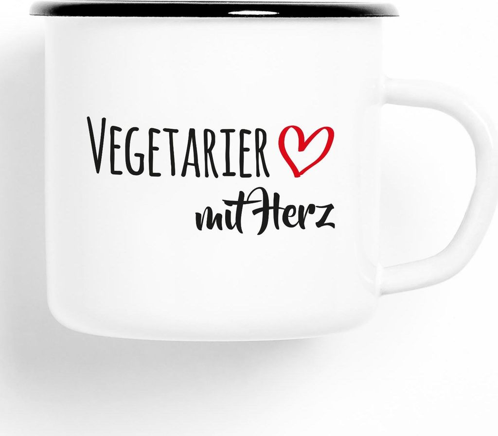 Huuraa Emaille Tasse Vegetarier Geschenk Kaffeebecher Vintage 300ml Vegetarier Präsent