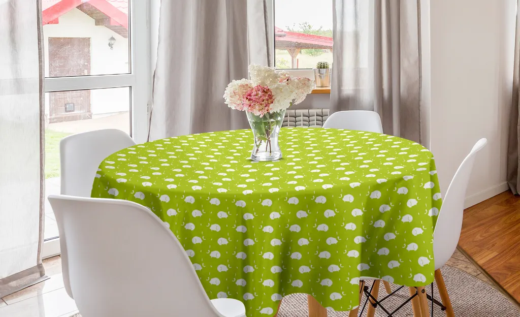 ABAKUHAUS Tovaglia Rotonda Pasquale 150cm - Giallo e Verde Doodle