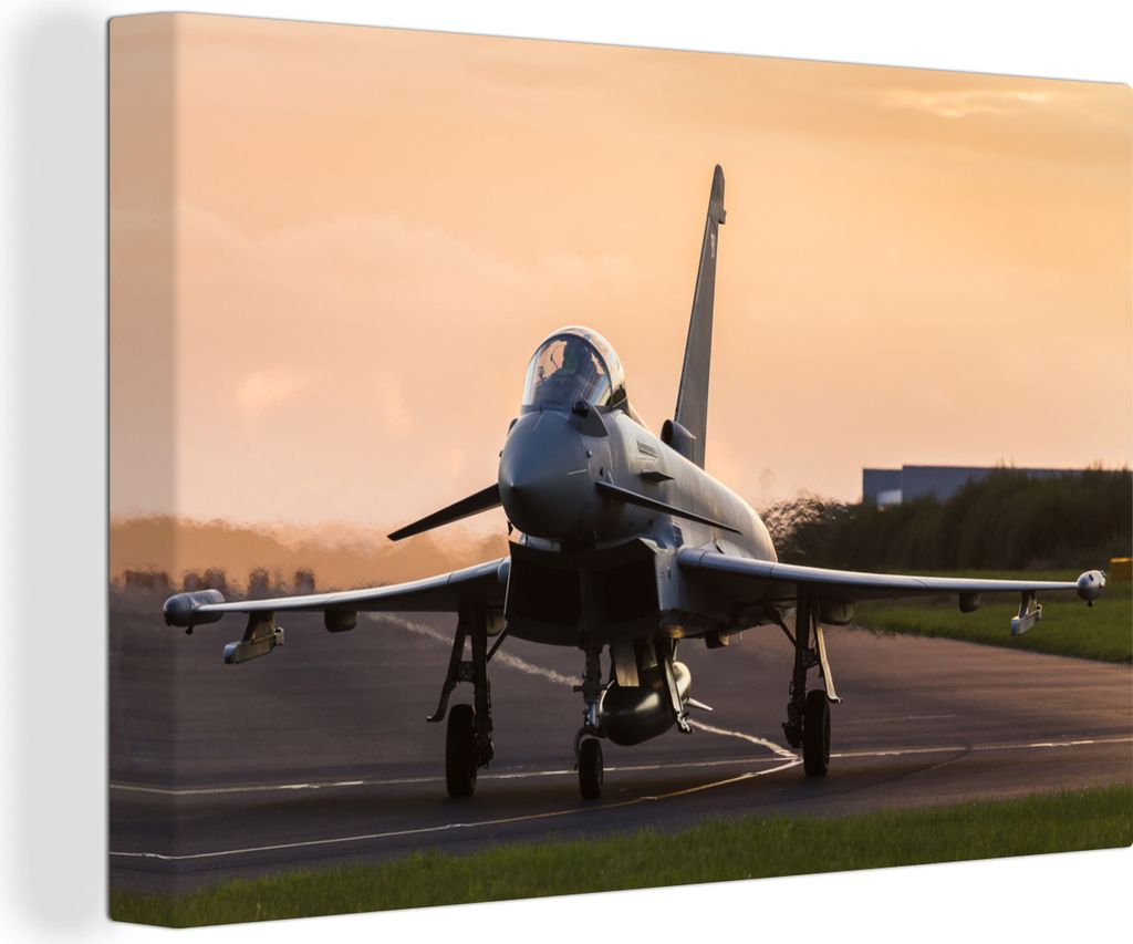 OneMillionCanvasses - Leinwandbilder - 140x90 cm, Düsenjäger rollt über eine Landebahn, Wandbilder Kunstdruck Wanddekoration