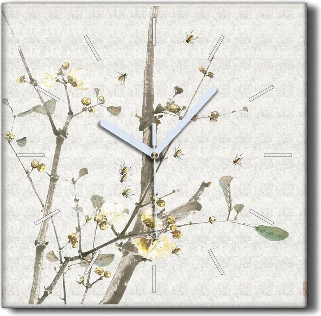 Coloray Hodiny Unikátní 30x30 cm Tiché hodiny Pro obývací pokoj a kuchyň Nástěnné hodiny Plátno Černé ručičky hodin - Hmyz a květiny