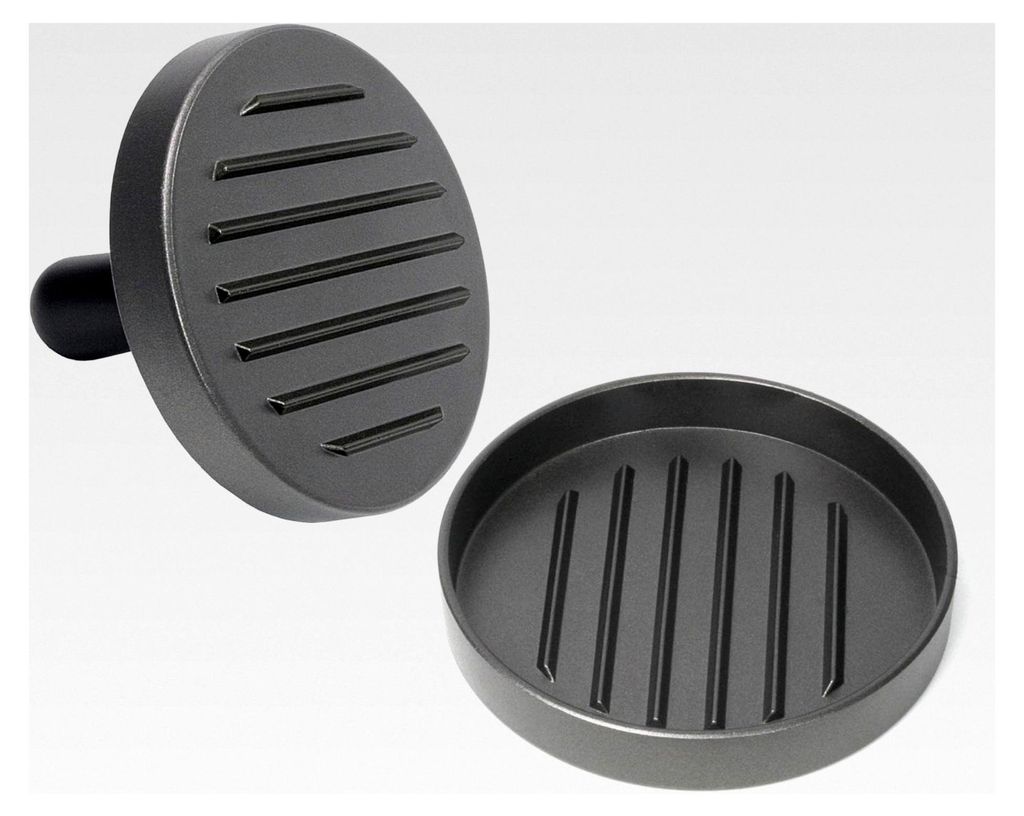 Burgerpresse, 12 x 2 cm, Aluminium, Hamburgerpresse mit Antihaftbeschichtung, auch für vegane Burger, Anthrazit