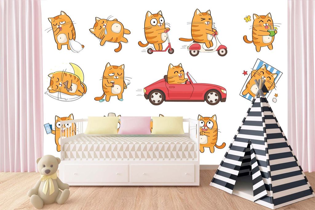 Vlies Fototapete KATZEN-EMOTIONEN 375 x 250 cm (inkl. Kleister) - Vlies Tapete, Wandtapete, Wandbilder - Tapete für Wohnzimmer Schlafzimmer, Büro...