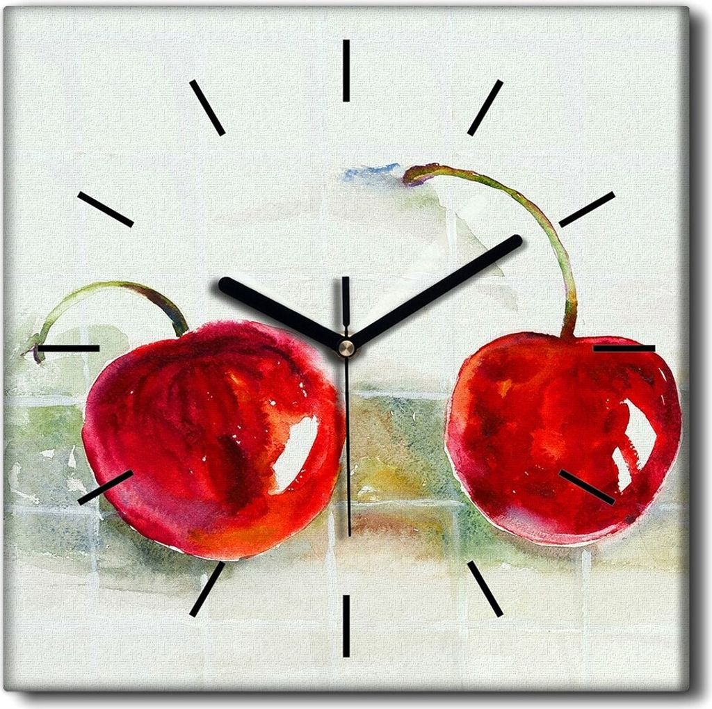 Coloray Uhr auf Leinwand 30x30 cm Wand Uhr Dekoration Wohnzimmer Segeltuch schwarze Hände -Wasserpapierfrüchte.