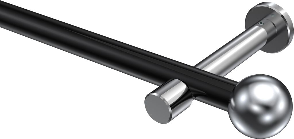 Interdeco Gardinenstange / Vorhangstange Schwarz / Chrom, Typ Prestige Luino (Kugel) ohne Ringe, 20 mm Ø 1-läufig, 260 cm