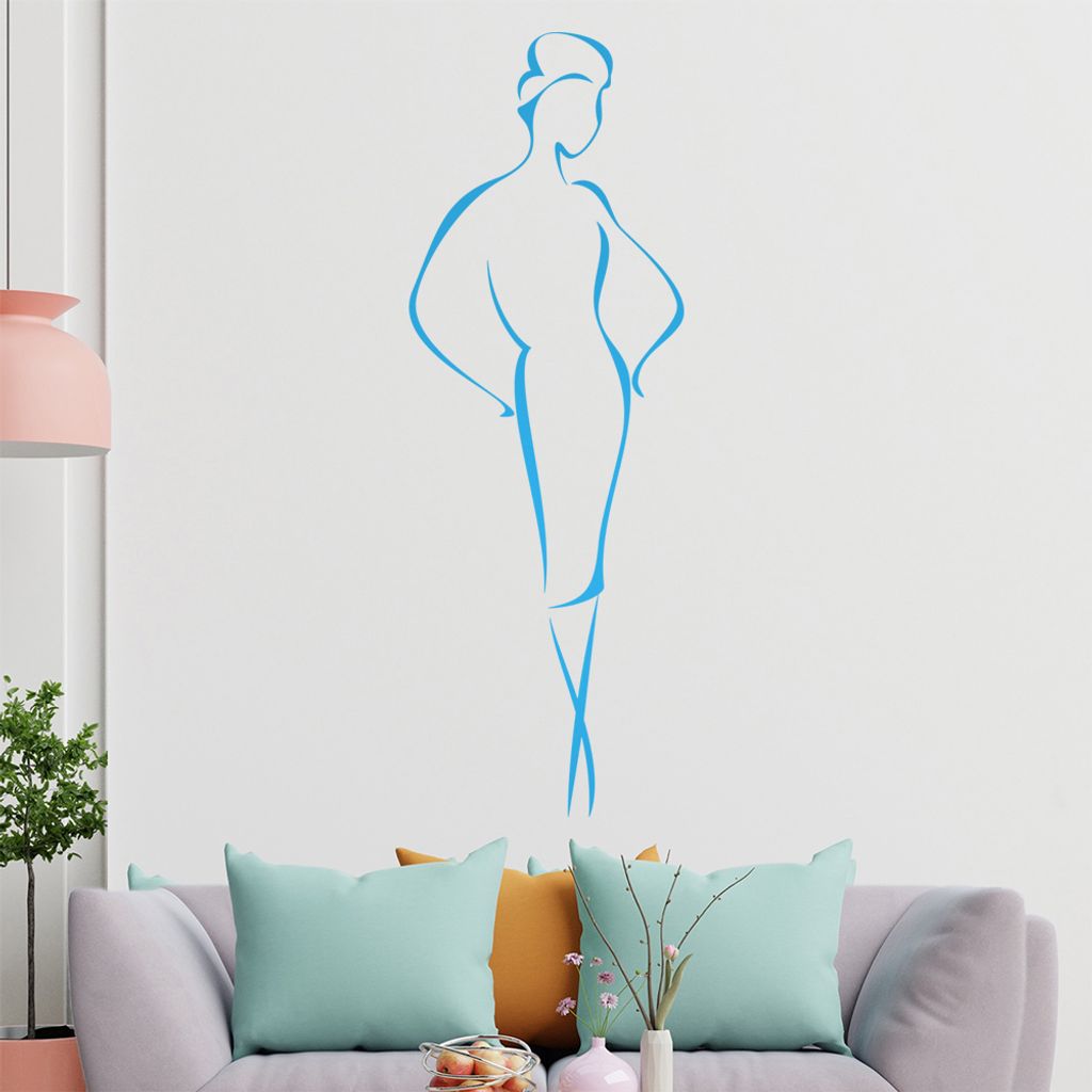 Dame im Kleid - Linien Wandtattoo in 6 Größen - Wandaufkleber Wall Sticker - Dekoration, Küche, Wohnzimmer, Schlafzimmer, Badezimmer