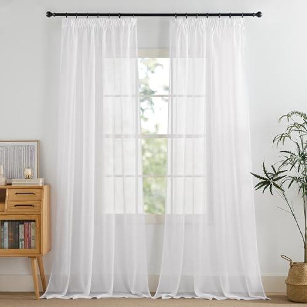 Stores Gardinen mit Kräuselband für Schienensystem 2er Set H 245 x B 140 cm Gardine Weiß Transparent Vorhänge Durchlässig Sheer Curtains