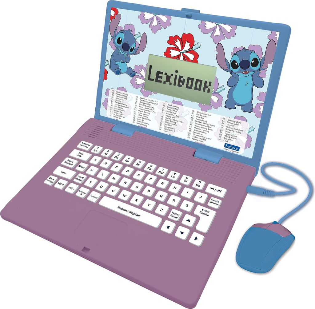 Lexibook JC598Di1 Disney Stitch, Bilingual, Englisch/Franzsisch, Lern-Laptop, 124 Sprachaktivitten, Schreiben, Mathematik, Logik, Musik und Spiele,...