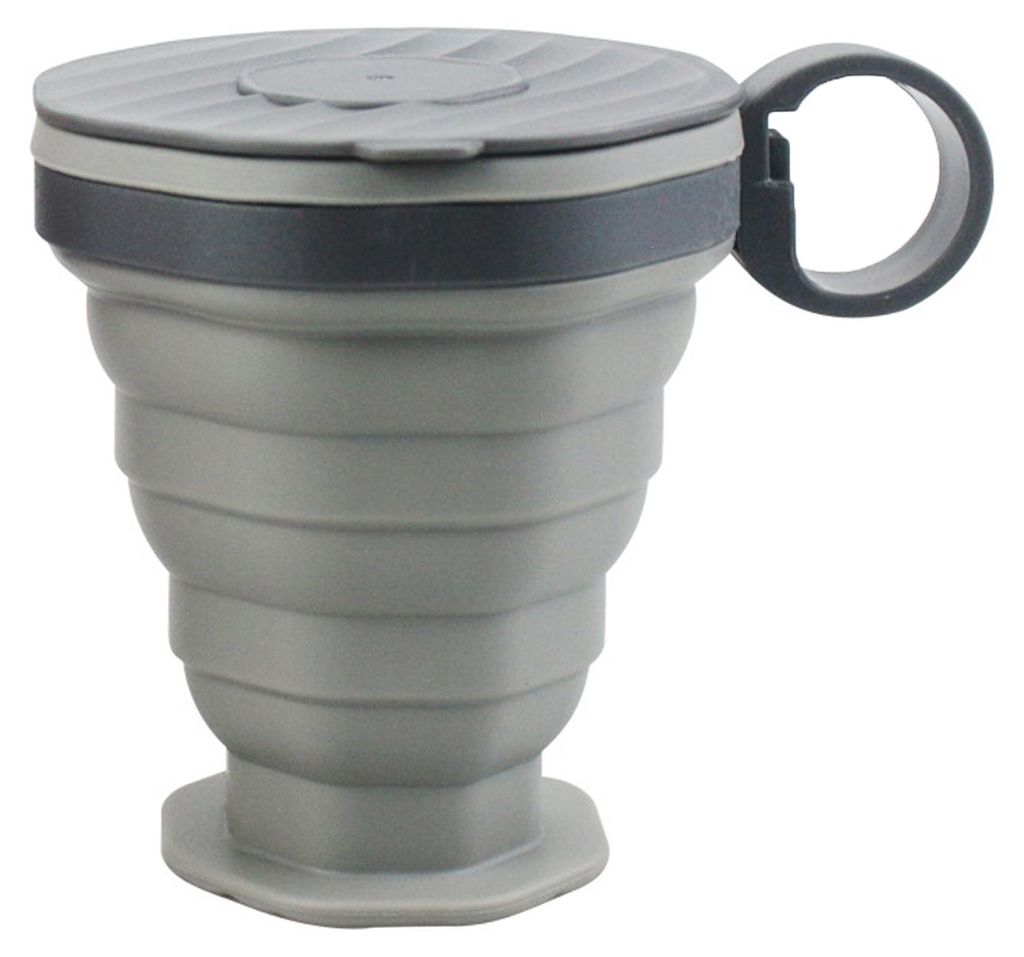 Faltbarer Silikon-Reisebecher mit Deckel, 220 ml, Mundspülbecher, spülmaschinenfest, auslaufsicher, tragbarer Kaffee- und Teebecher für Camping,...