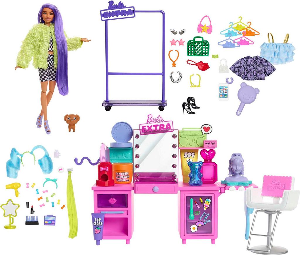 Barbie Extra Spielset mit Puppe, Stylingtisch und mehr als 45 Zubehörteilen