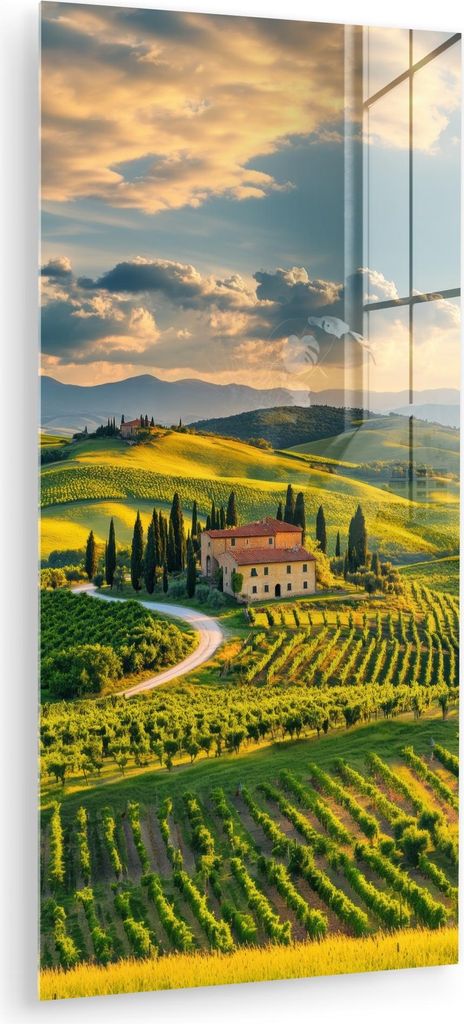 MuchoWow Glasbilder - Bilder auf Wandbild - Foto auf Glas Toskana - Landschaft - Weinberge 60x120 cm Wanddekoration aus Glas - Acrylglasbild - Acry...