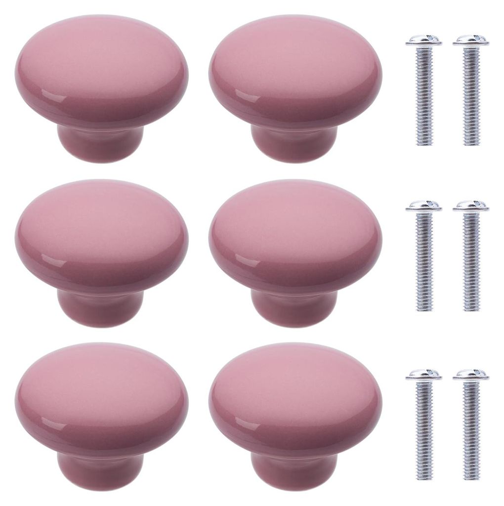 runde Keramik-Möbelknöpfe, Schubladenknöpfe, runde Keramikgriffe mit Schrauben für Kinderzimmer, Küchen, Schränke, Bücherregale (rosa)
